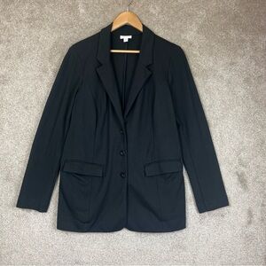 J Jill Ponte Jacket Womens Medium Black Stretch Button Pockets Blazer- 4317